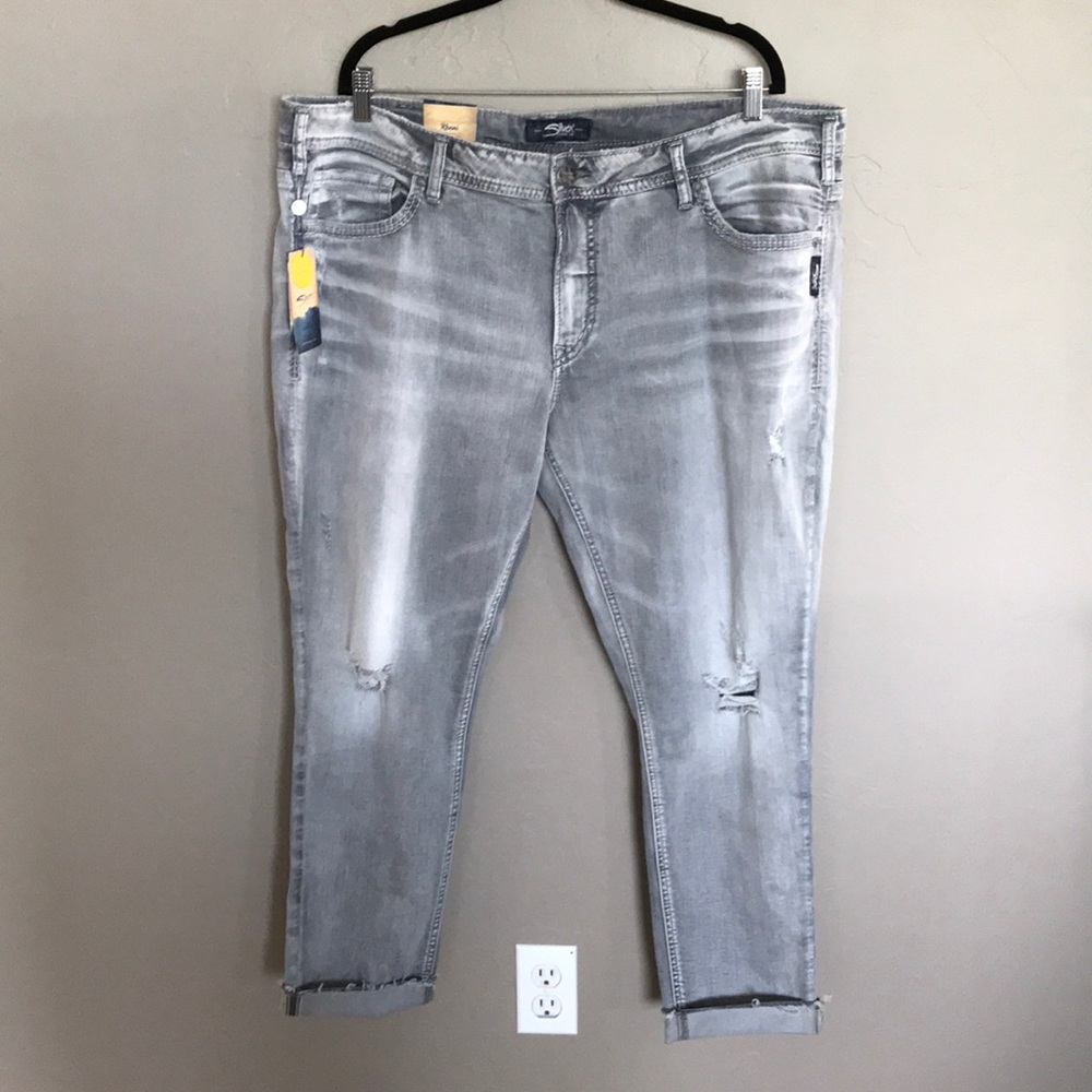 Silver “Kenni” cropped skinny jeans.